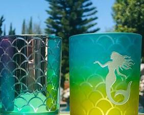 Engraved Mermaid Scale candle holders